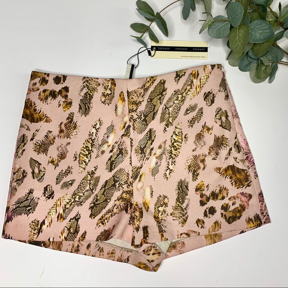 Topshop Animal Snakeskin High Rise Pink Shorts New